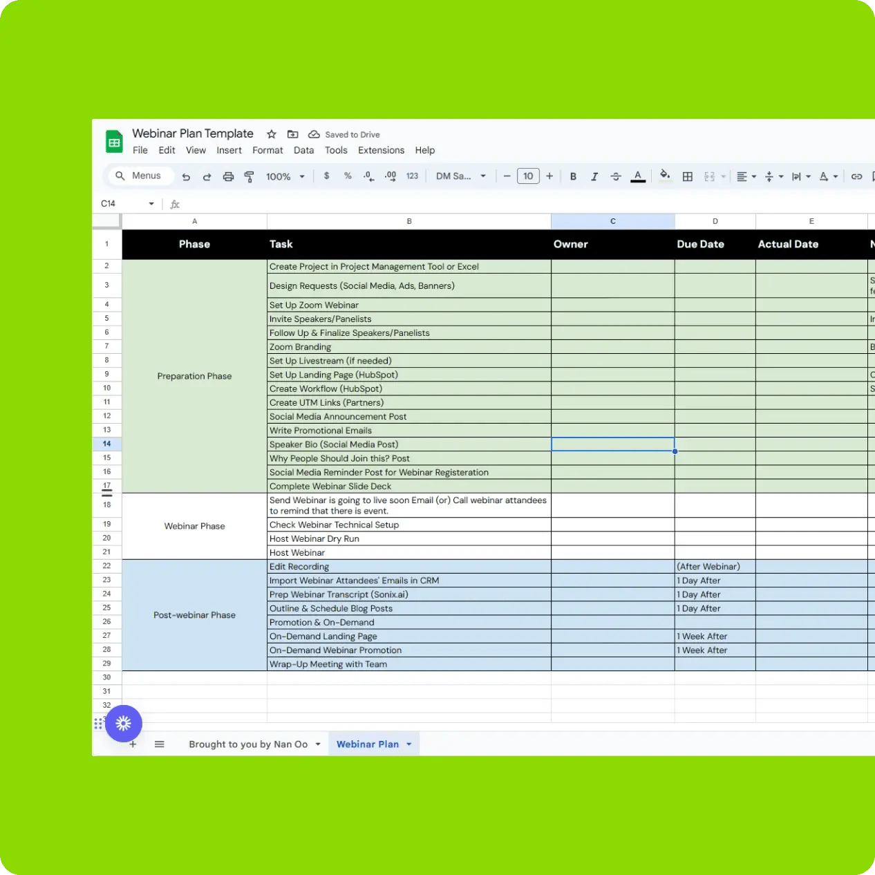 Webinar Planning Template