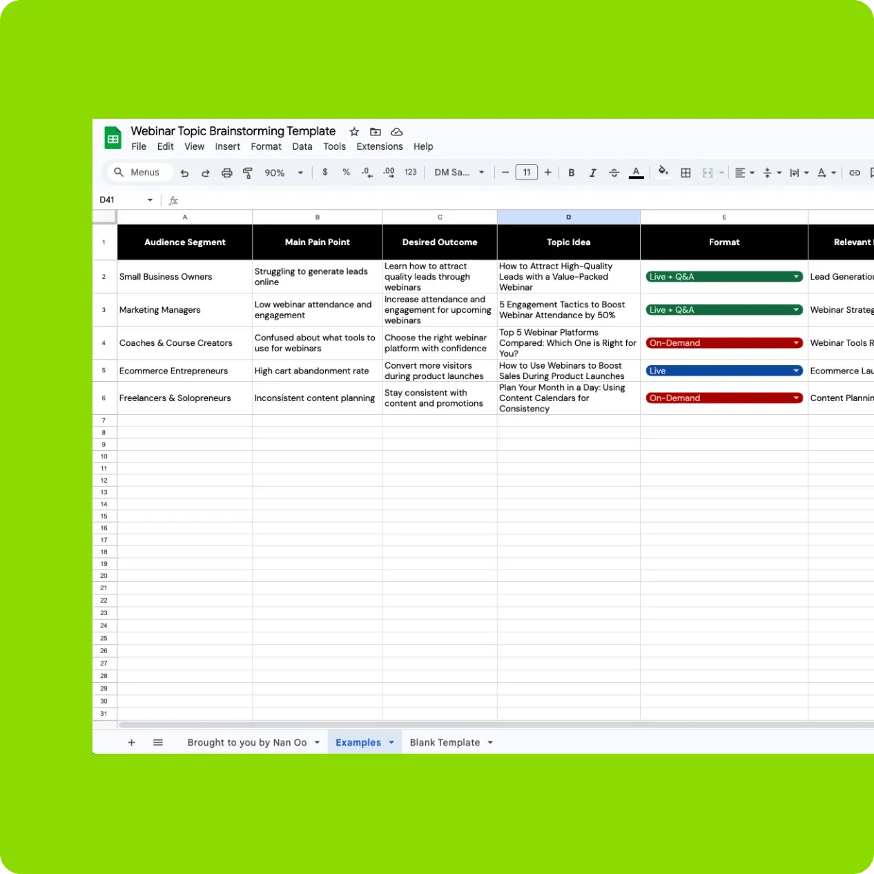 Webinar Topic Brainstorming Template